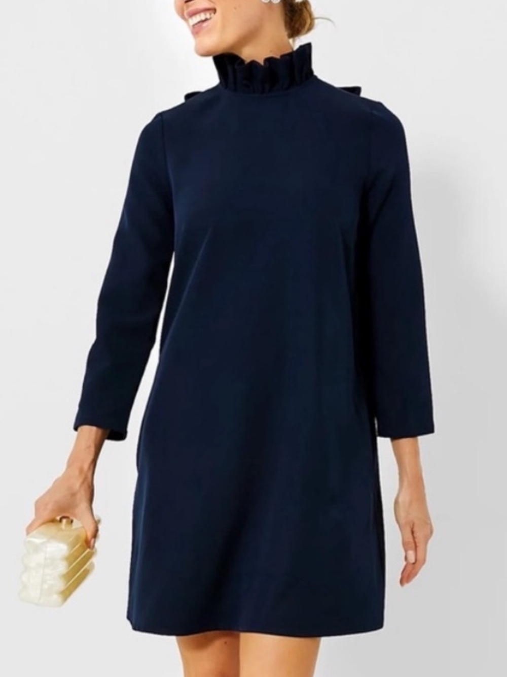 NWT Tuckernuck Navy Daphne Ruffle Mock-Neck Long Sleeve Dress Size Large‎